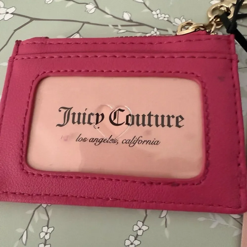 Juicy Couture Spring Fling ID Card Case Change Purse Pink Flash Zip New